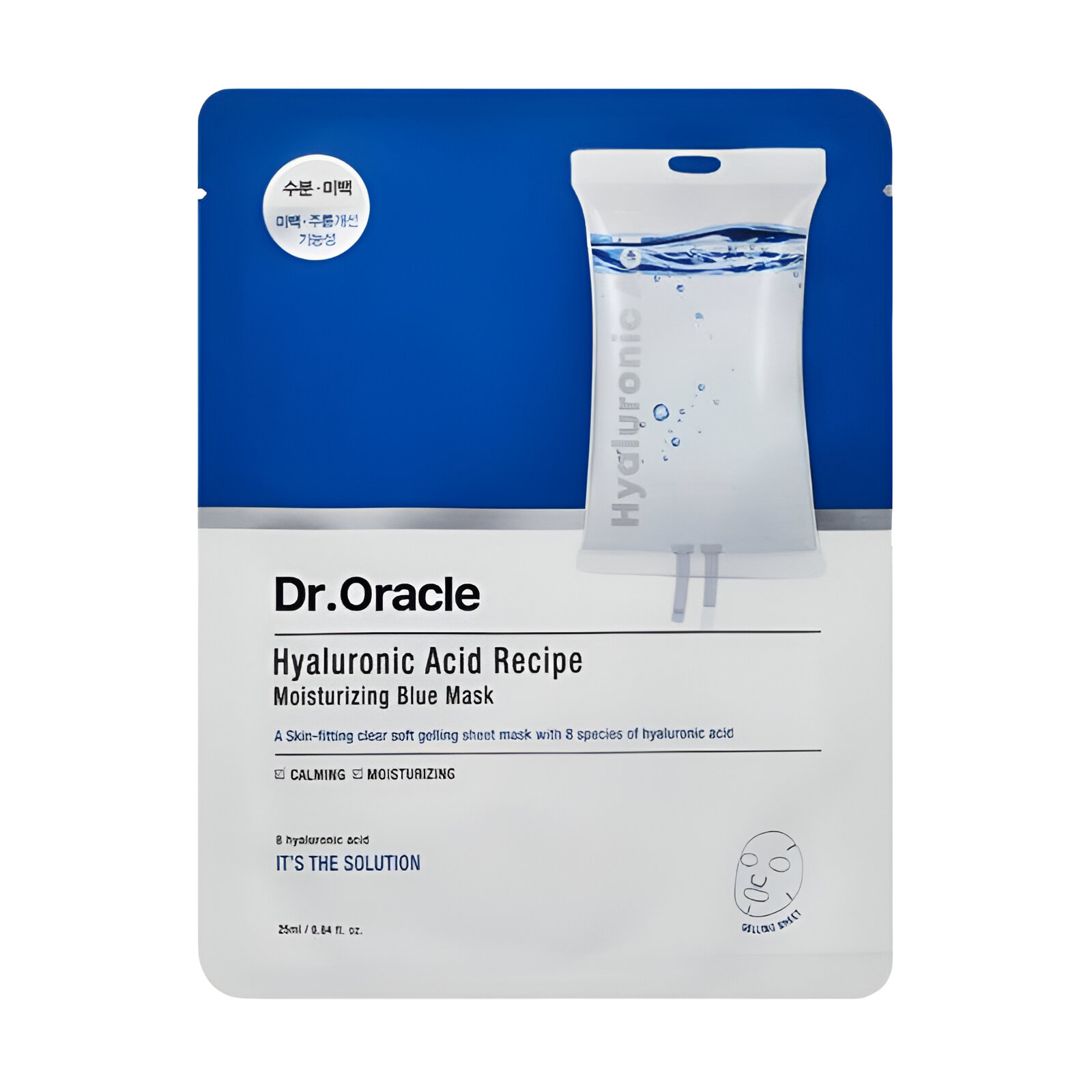 Тканинна інтенсивно зволожувальна маска для обличчя Dr. Oracle Hyaluronic Acid Recipe Moisrurizing Blue Mask, 25 мл